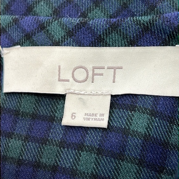Loft Dress Women’s Size 6 Blue/Green Plaid Fun Sleeve Detail Poly/Rayon/Spandex - Picture 3 of 12